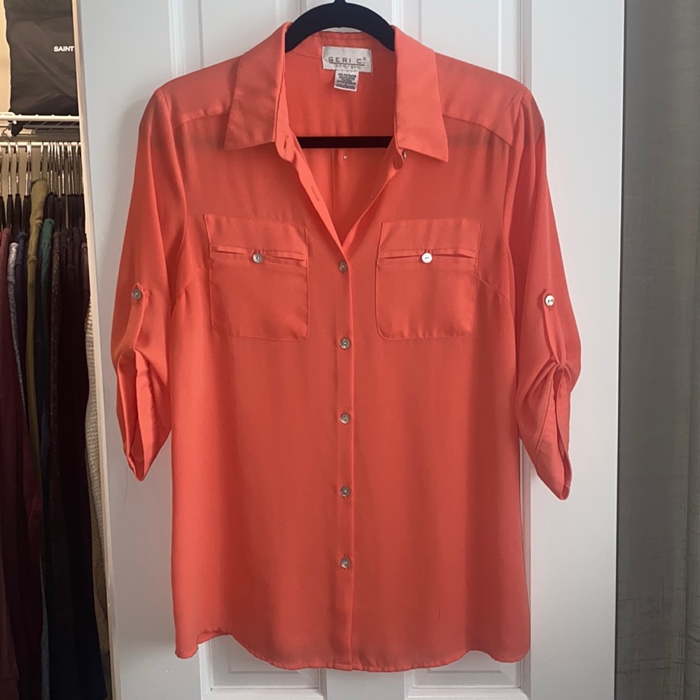 Orange button down with 3/4 sleeves